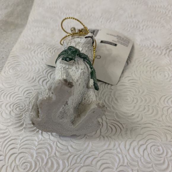 5 Christmas Tree Ornaments Fox Bear Owl with Crowns Ceramic White Green Gold Lot - Picture 8 of 16